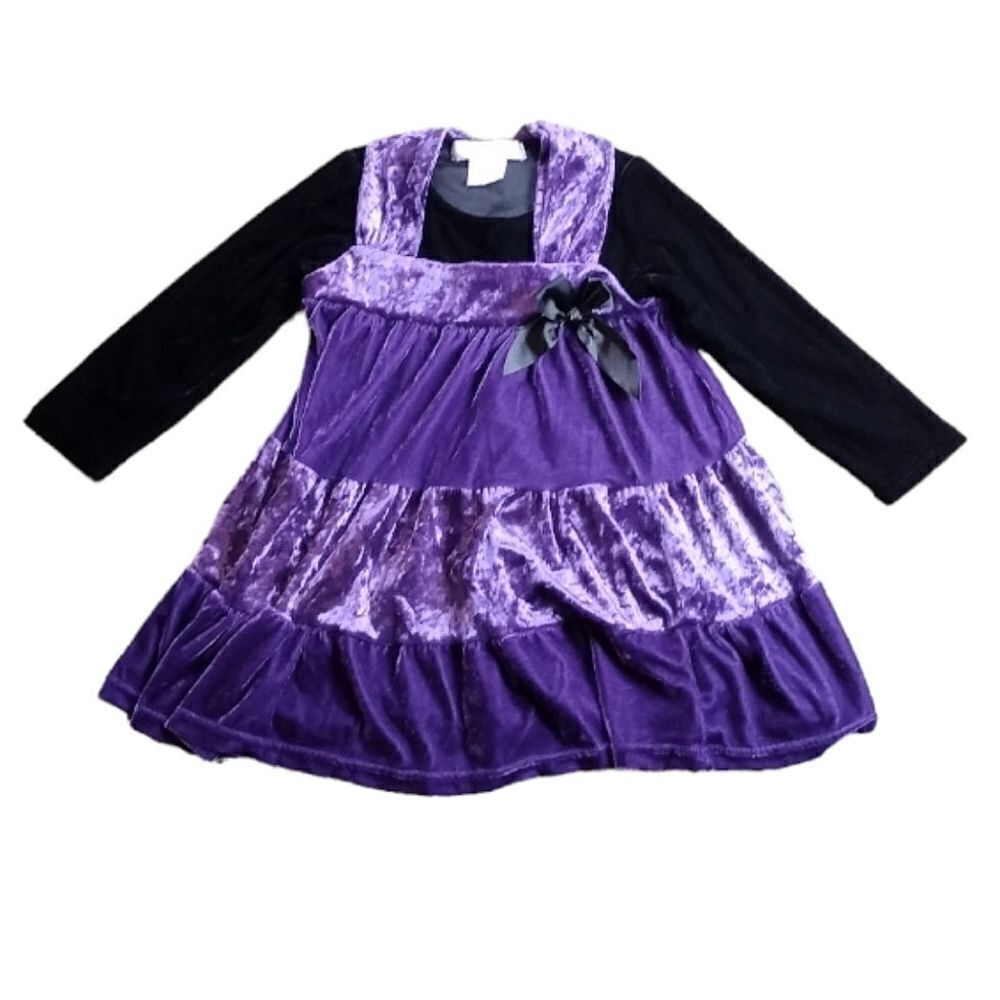 Greggy Girl Little Girl's Size 5 Purple and Black Stretchy Velour Twirly Dress